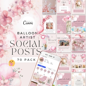Balloon Business Social Media Templates, Editable Canva Designs for DIY Party Decor, Marketing Kit for Events