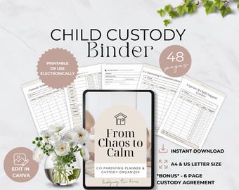 Child Custody Binder, Printable Custody Planner, Co-Parenting Calendar, Visitation Schedule, Child Support Tracker, Communication Log