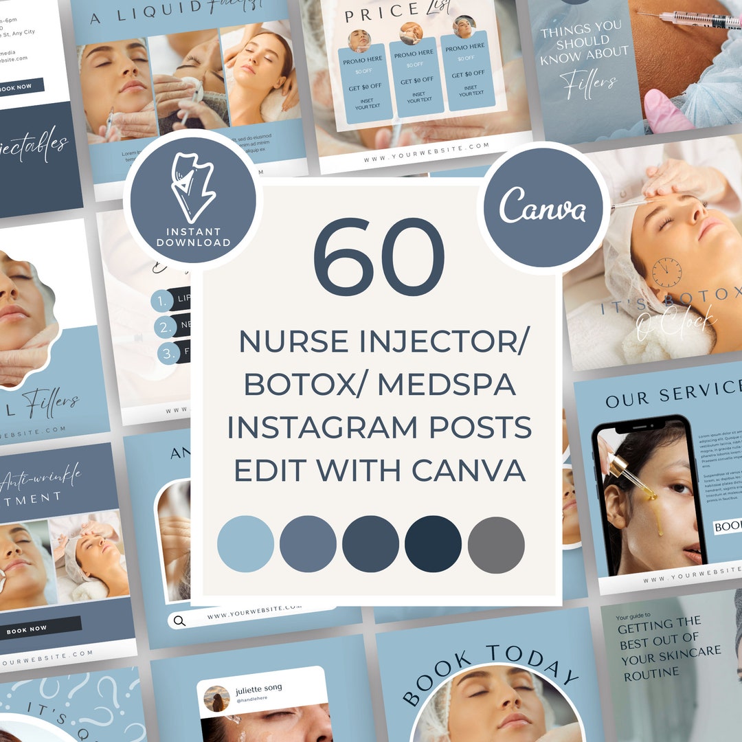Nurse Injector Instagram Template, Blue, Medspa Canva Templates, Botox ...