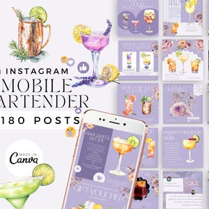 Mobile Bar Instagram Templates, Bartender Social Media Posts, Canva Templates for Mobile Bartenders, Event Mobile Bar, Wedding Drinks Menu