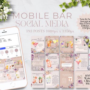 Mobile Bar Instagram Templates, Bartender Social Media Posts, Canva Templates for Mobile Bartenders, Event Mobile Bar, Wedding Drinks Menu