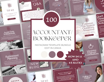 Accounting and Bookkeeping Social Media Templates for Small Business, Financial Advisor and Wealth Coaching Instagram Content, Tax Return