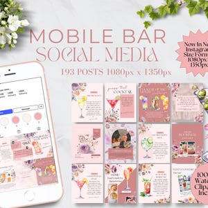 Social Media Templates for Mobile Bar, Editable Canva Designs for Bartenders, Event & Wedding Templates, Watercolor Drinks Menu Clipart