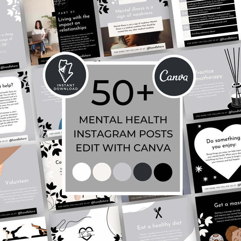 Mental Health Instagram Canva Bundle, Minimalist, Templates for Canva ...