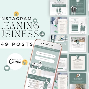 Instagram Template for Cleaning Business, House Cleaning Company Canva PostS, Commercial Cleaning Service, Instant Download, Branding Kit