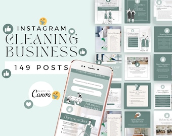 Instagram Vorlage für Reinigungsunternehmen, Reinigungsunternehmen Canva PostS, gewerblicher Reinigungsservice, Sofortdownload, Branding Kit