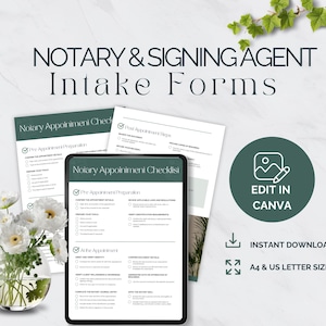 Notary Appointment Checklist, Mobile Notary Forms, Client Intake Templates, Signing Agent Essentials, Editable Checklist, Digital Download