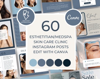 Canva Instagram Template Business Esthetician, Blue, Skin Care Instagram Post, Medspa Canva Templates, Skin Clinic Social Media, Navy, KL14