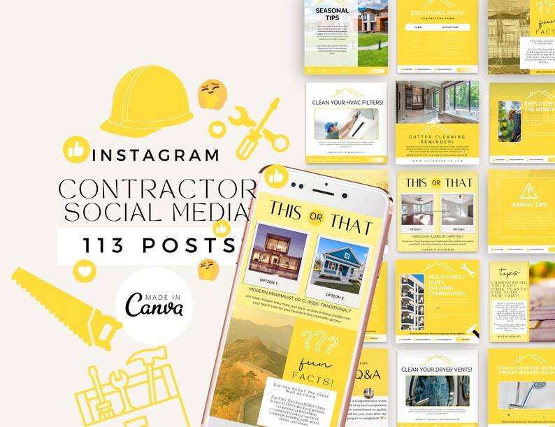 Contractor Posts Construction Company Instagram Template, Home Builder Social Media ...