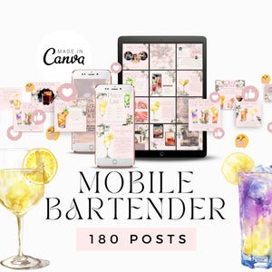 Mobile Bar Instagram Templates, Bartender Social Media Posts, Canva Templates for Mobile Bartenders, Event Mobile Bar, Wedding Drinks Menu