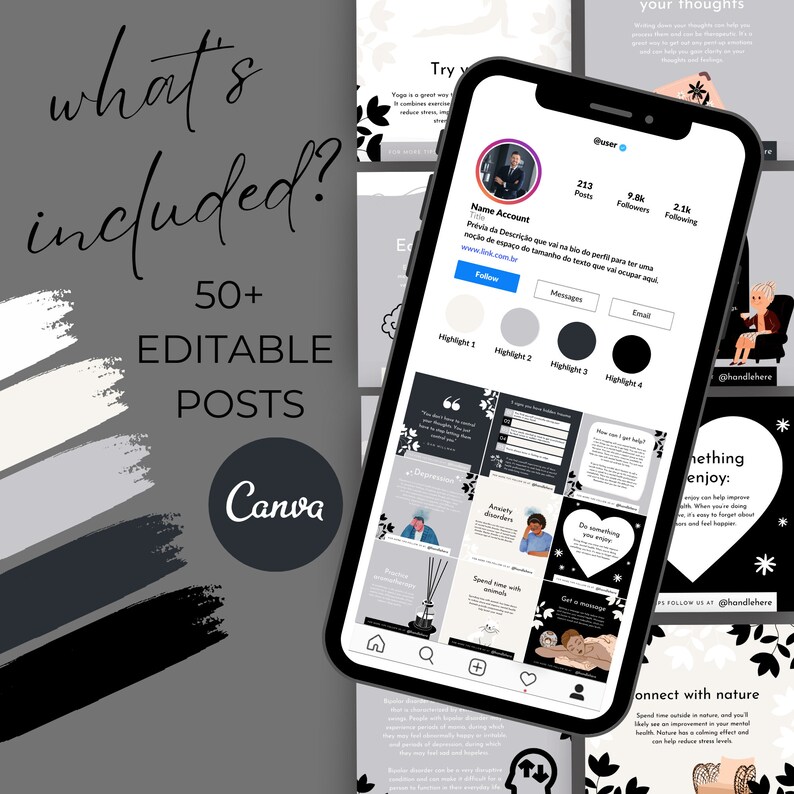 Mental Health Instagram Canva Bundle, Minimalist, Templates for Canva ...