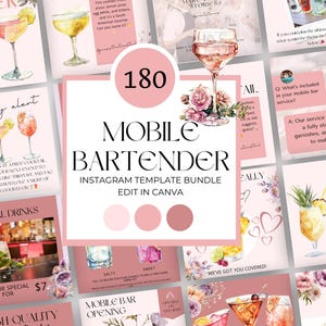 Mobile Bar Instagram Vorlagen, Barkeeper Social Media Posts, Canva Vorlagen für mobile Barkeeper, Event Mobile Bar, Hochzeitsgetränkekarte