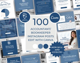 Accounting and Bookkeeping Social Media Templates for Small Business, Financial Advisor and Wealth Coaching Instagram Content, Tax Return