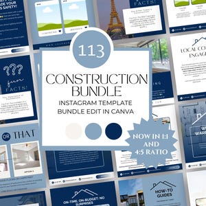 Modèle Instagram d'entreprise de construction, Réseaux sociaux pour constructeurs de maisons, Publications IG pour entrepreneur, Marketing pour les rénovateurs, Modèles modifiables Canva