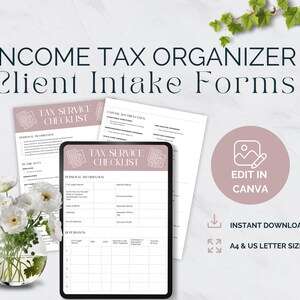 Tax Return Checklist, Tax Prep Organizer, Tax Deductions Guide, Tax Template, Tax Filing Tracker, Tax List,  Income Tax Client Intake Form