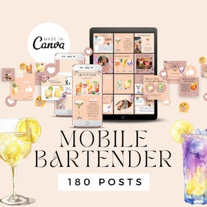 Mobile Bar Instagram Templates, Bartender Social Media Posts, Canva Templates for Mobile Bartenders, Event Mobile Bar, Wedding Drinks Menu