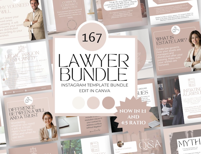 Social Media Posts for Lawyers, Law Firm Instagram, Attorney Templates, Modern Lawyer Instagram Post, Unique Canva Designs for Lawyers image 1