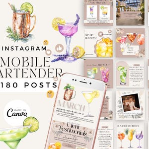 Mobile Bar Instagram Templates, Bartender Social Media Posts, Canva Templates for Mobile Bartenders, Event Mobile Bar, Wedding Drinks Menu