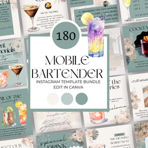 Mobile Bar Instagram Templates, Bartender Social Media Posts, Canva Templates for Mobile Bartenders, Event Mobile Bar, Wedding Drinks Menu