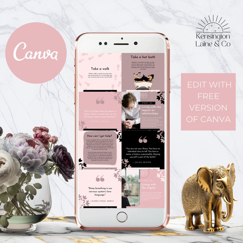 Mental Health Instagram Canva Bundle, Pastel, Templates for Canva, Grey ...
