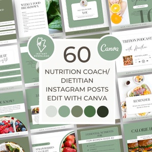 Nutrition Instagram Template Canva,Sage, Nutrition Coaching Canva Template, Holistic Nutrition, Dietitian, Health Coaching Program, KL03
