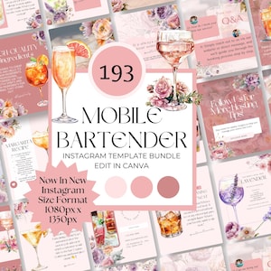 Social Media Templates for Mobile Bar, Editable Canva Designs for Bartenders, Event & Wedding Templates, Watercolor Drinks Menu Clipart