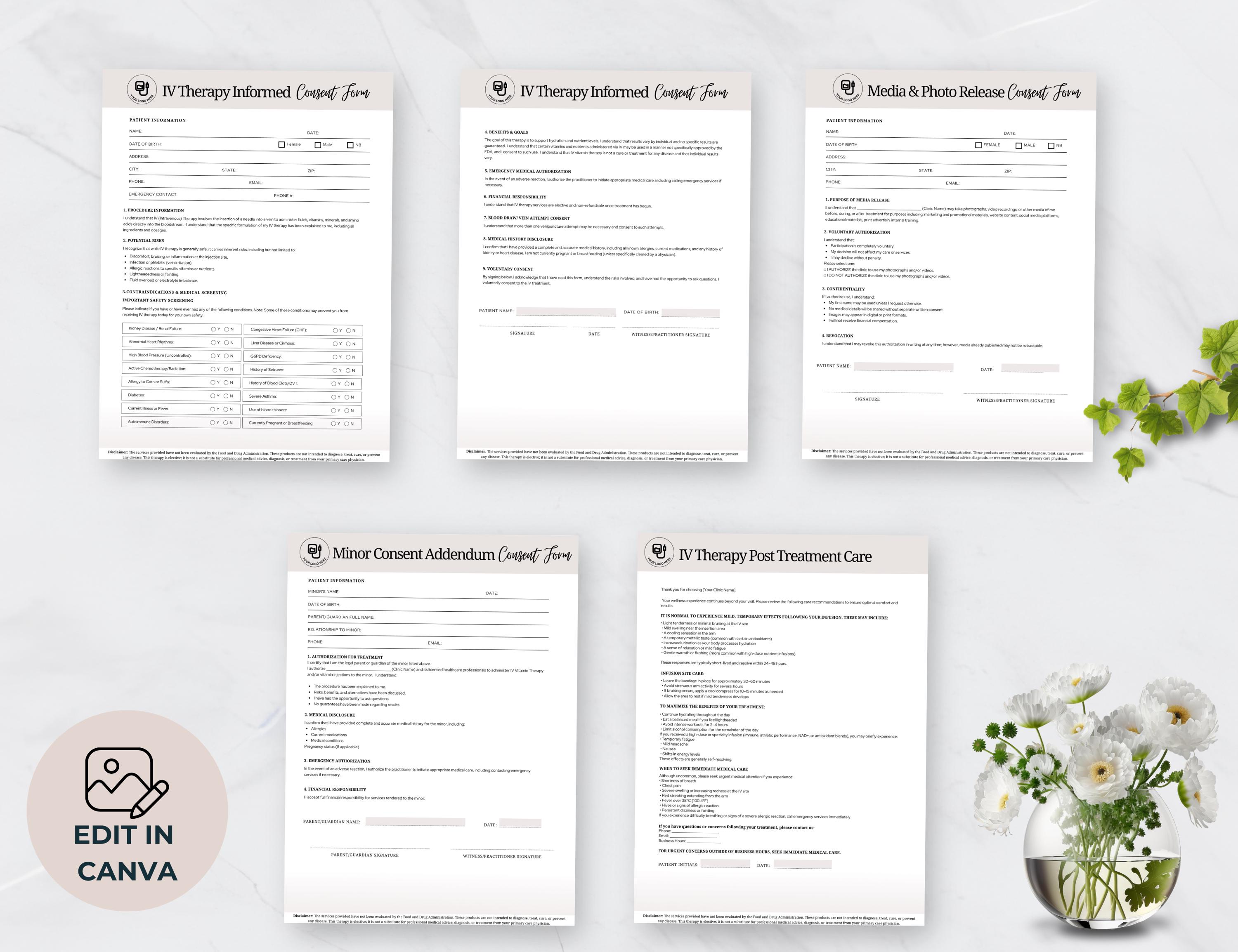 IV Therapy Intake Form, Editable IV Consent Template, Intravenous ...