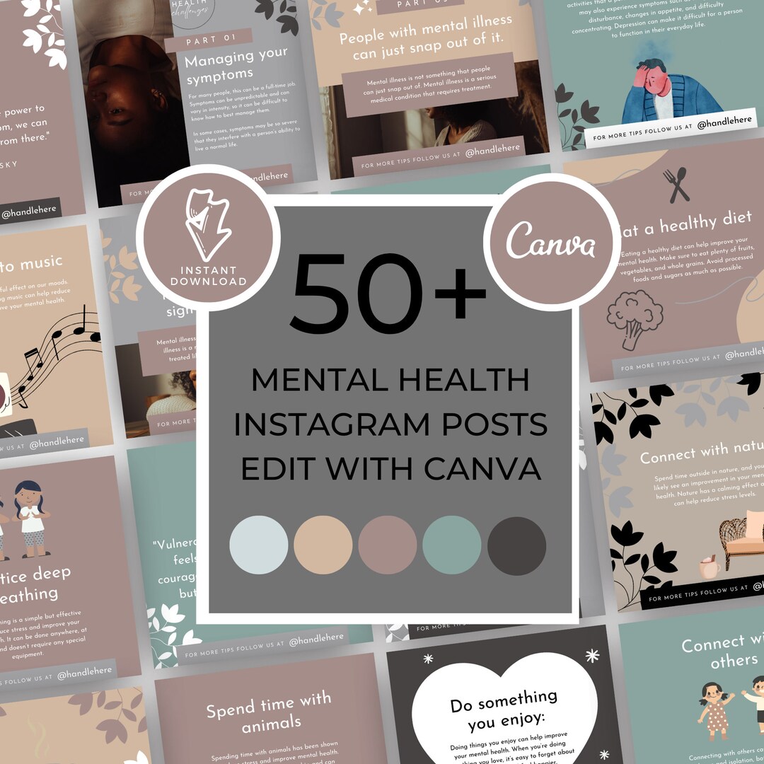 Mental Health Instagram Canva Bundle, Sage, Pastel, Templates for Canva ...
