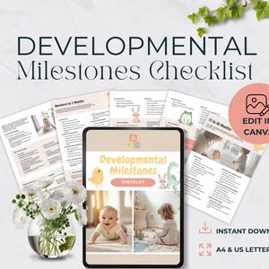 Lista de verificação de marcos do desenvolvimento, rastreador de desenvolvimento infantil, gráfico de marcos do bebê, guia de crescimento para impressão, download instantâneo