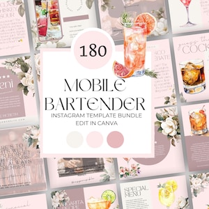 Mobile Bar Instagram Templates, Bartender Social Media Posts, Canva Templates for Mobile Bartenders, Event Mobile Bar, Wedding Drinks Menu