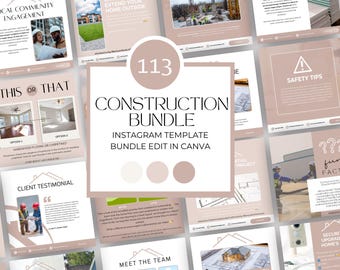 Construction Company Instagram Template, Home Builder Social Media, Contractor IG Posts, Remodeler Marketing, Canva Editable Templates