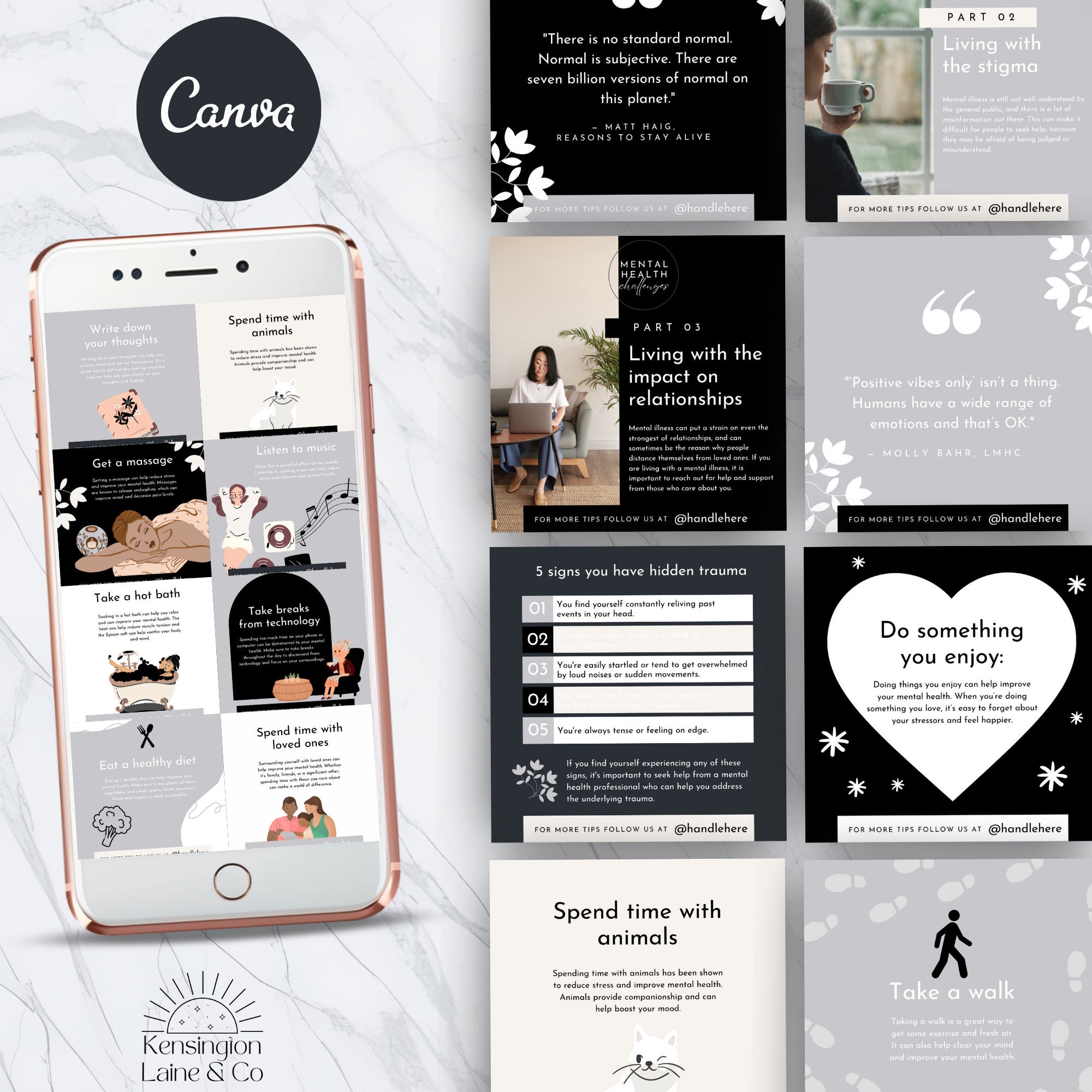 Mental Health Instagram Canva Bundle, Minimalist, Templates for Canva ...