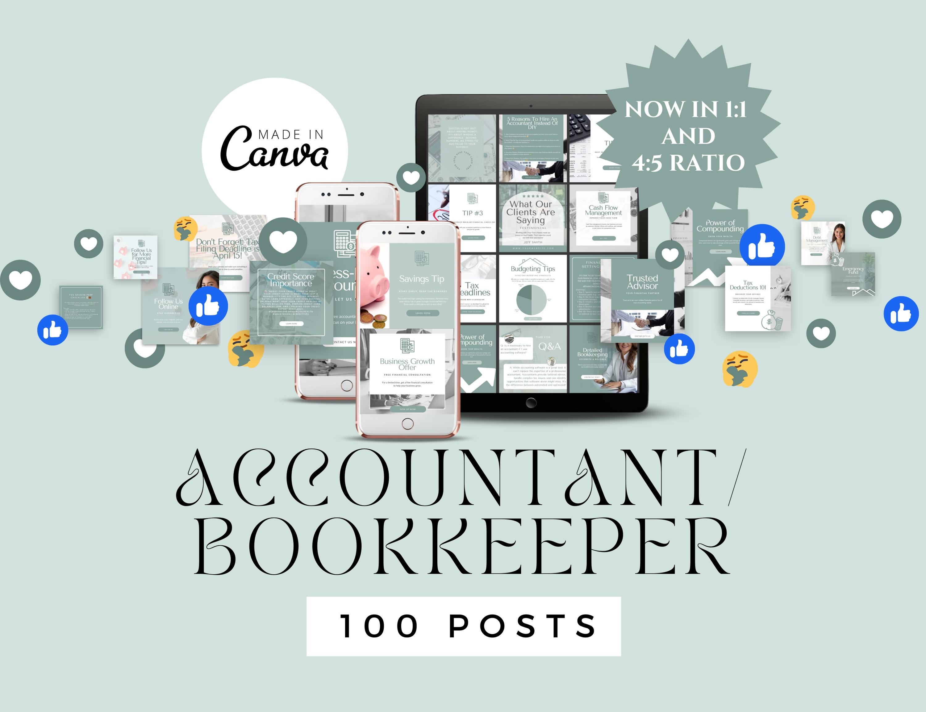 Accounting and Bookkeeping Social Media Templates for Small Business, Financial Advisor and Wealth Coaching Instagram Content, Tax Return