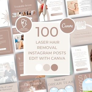 Templates Instagram Laser Hair Removal Clinic, Esthetician Skincare Social Media Posts, Med Spa, Marketing Content, Canva, Minimalist