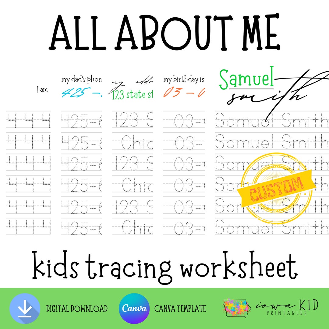 All About Me Tracing Kid Worksheetsprint at Homecustomizelearn to