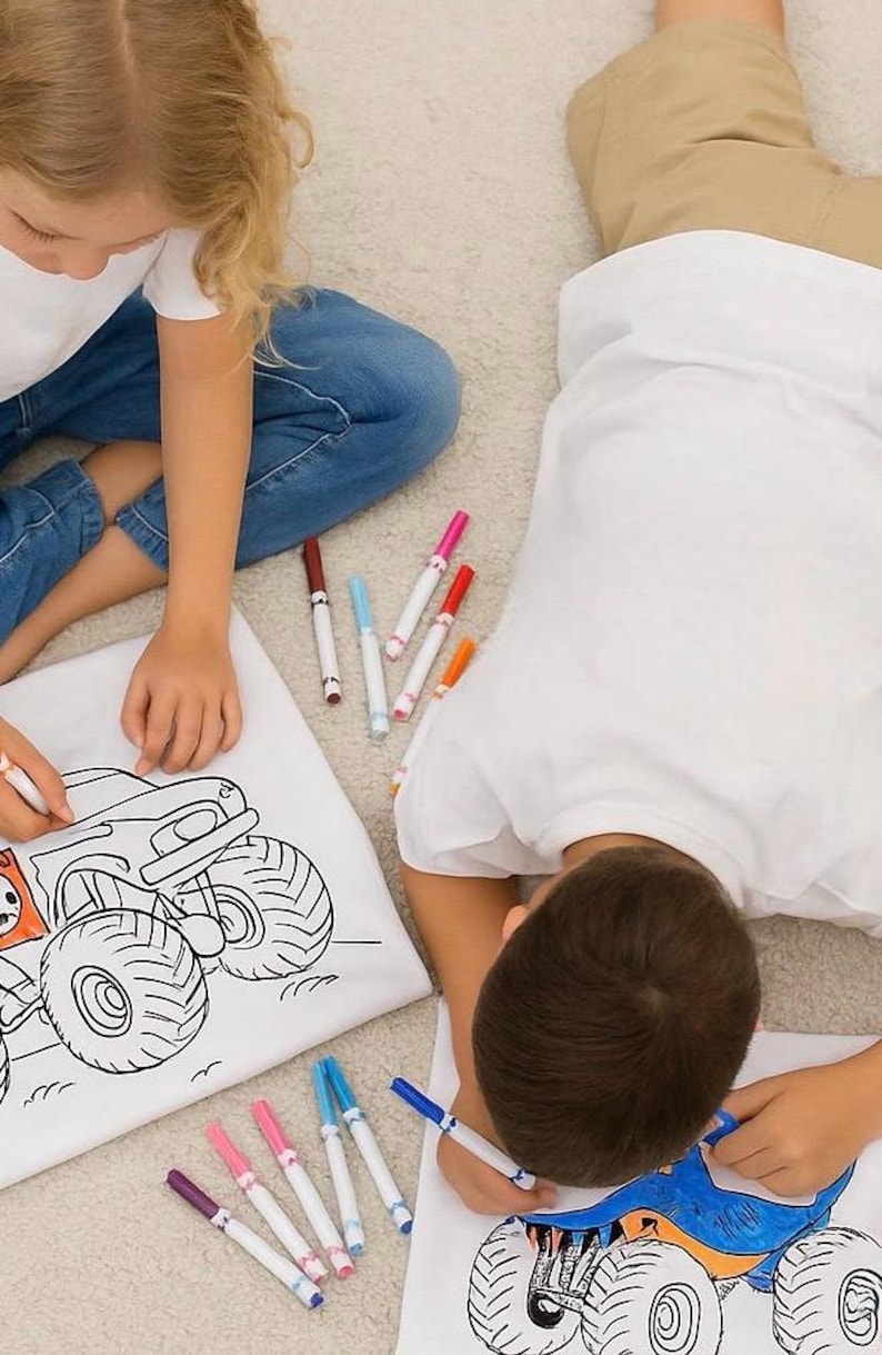Monster Truck Muddoodle Coloring T-Shirt - Monster Jam, Hot Wheels, autographs, custom, color your own, black and white, personalize image 5