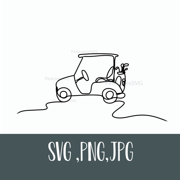 Minimalist Golf Cart SVG, PNG File, Instant Download, Line Art, Golfing JPG, Golfer svg, Transport Sketch, Black Illustration, Sport Drawing