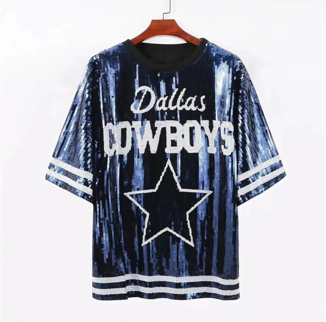 Dallas Cowboys Blue & White Sequin Jersey / Dress Shirt Etsy