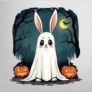Cute Ghost Bunny Halloween PNG, Boohop Spooky Rabbit Sublimation, Funny Halloween Gift, Spooky Season T-Shirt Design, Kids Halloween Outfit