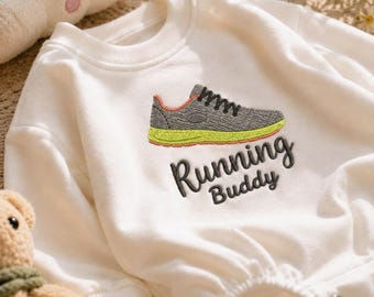 Running Buddy Sneaker Embroidered Baby Romper, Runner Baby Outfit Bodysuit, Jogging Partner Newborn Outfit, Newborn Baby Gift