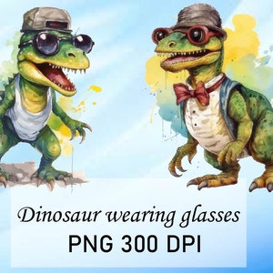 Watercolor of Dinosaur wearing glasses