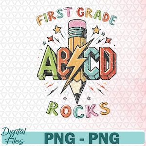 Abcd First Grade Rocks Pencil Lightning Teachers Rock Png File, Digital Download