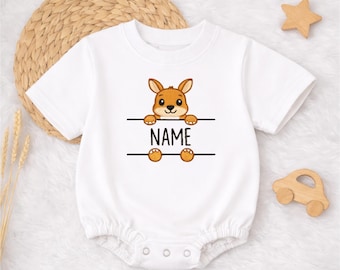 Custom Kangaroo Embroidered Baby Romper, Bodysuit, Australian Forest Earth Tone Outfit | Personalized Baby Gift, Handmade Keepsake