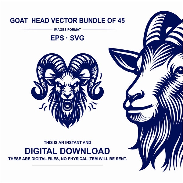 Goat Head SVG/EPS, 45 High-Quality Files, Instant Digital Download for DIY Projects & Animal Lover Gifts, Livestock