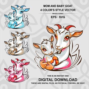 mom and baby goat 4 Colors Vector Style svg/eps , goat svg, goat, eps, goat vector Instant Digital Download