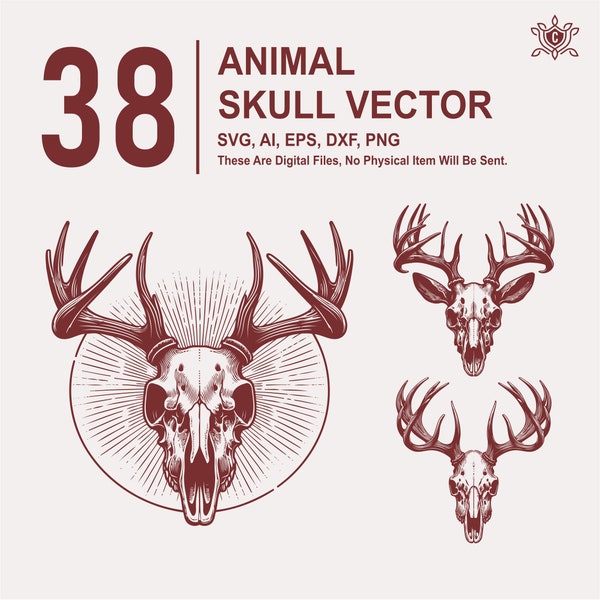 animal skull vector svg bundle, 38 High-Quality Files, Instant Digital Download for DIY Projects & Animal Lover Gifts, Livestock