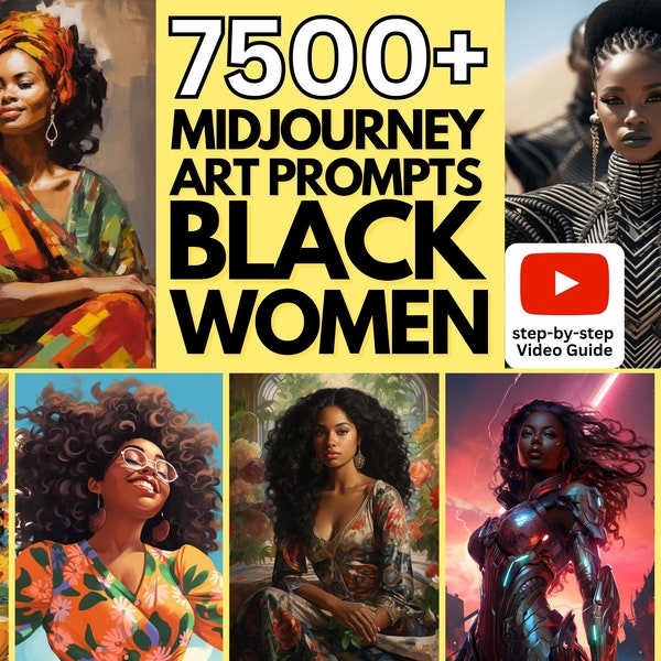 Midjourney Prompts for Black Women | Afro American Women Digital Art | Black Girl Prompts AI Art | Ebony Women Wall Art | AI Art Generator