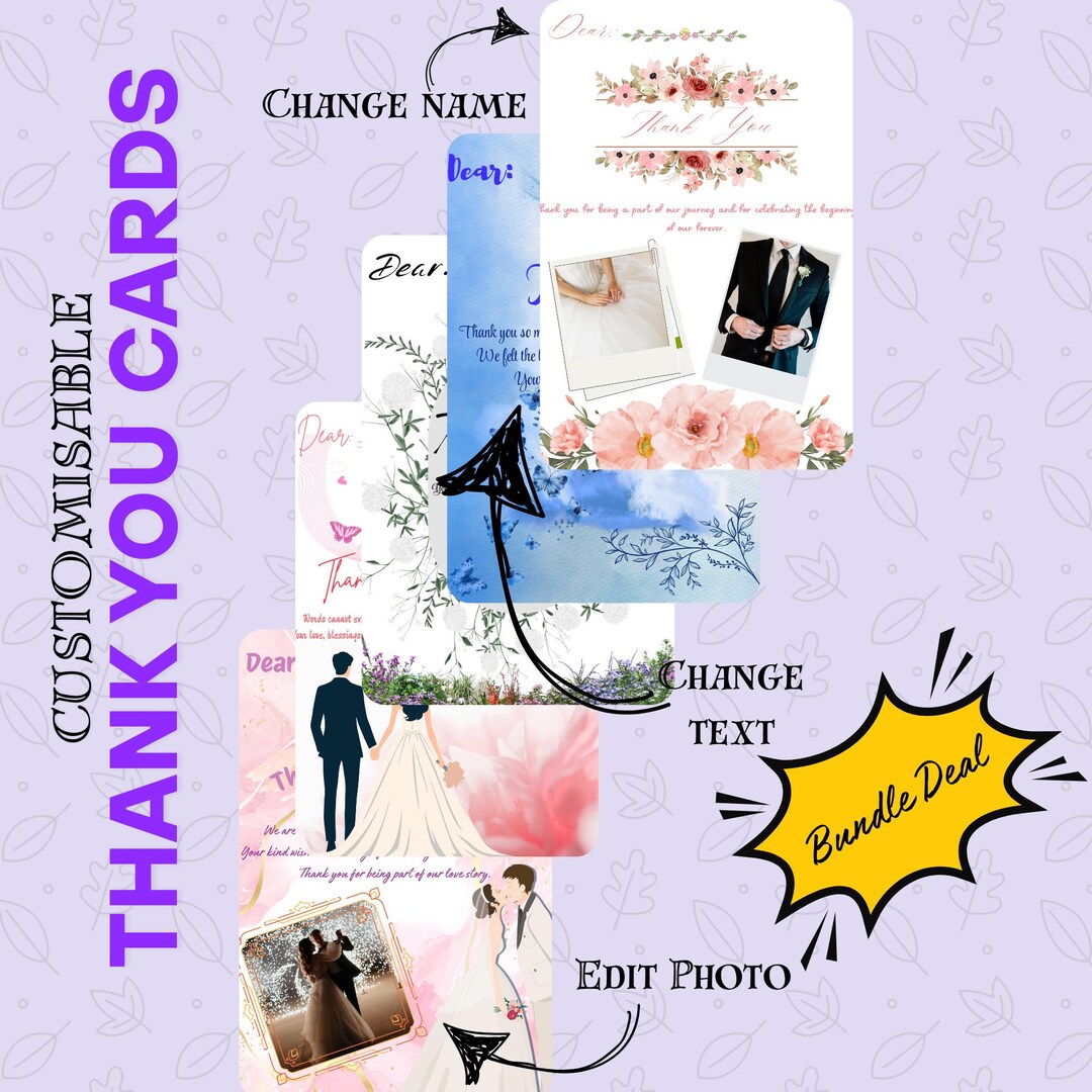 Digital Thank You Card Template | Wedding Thank You Card | Instant ...