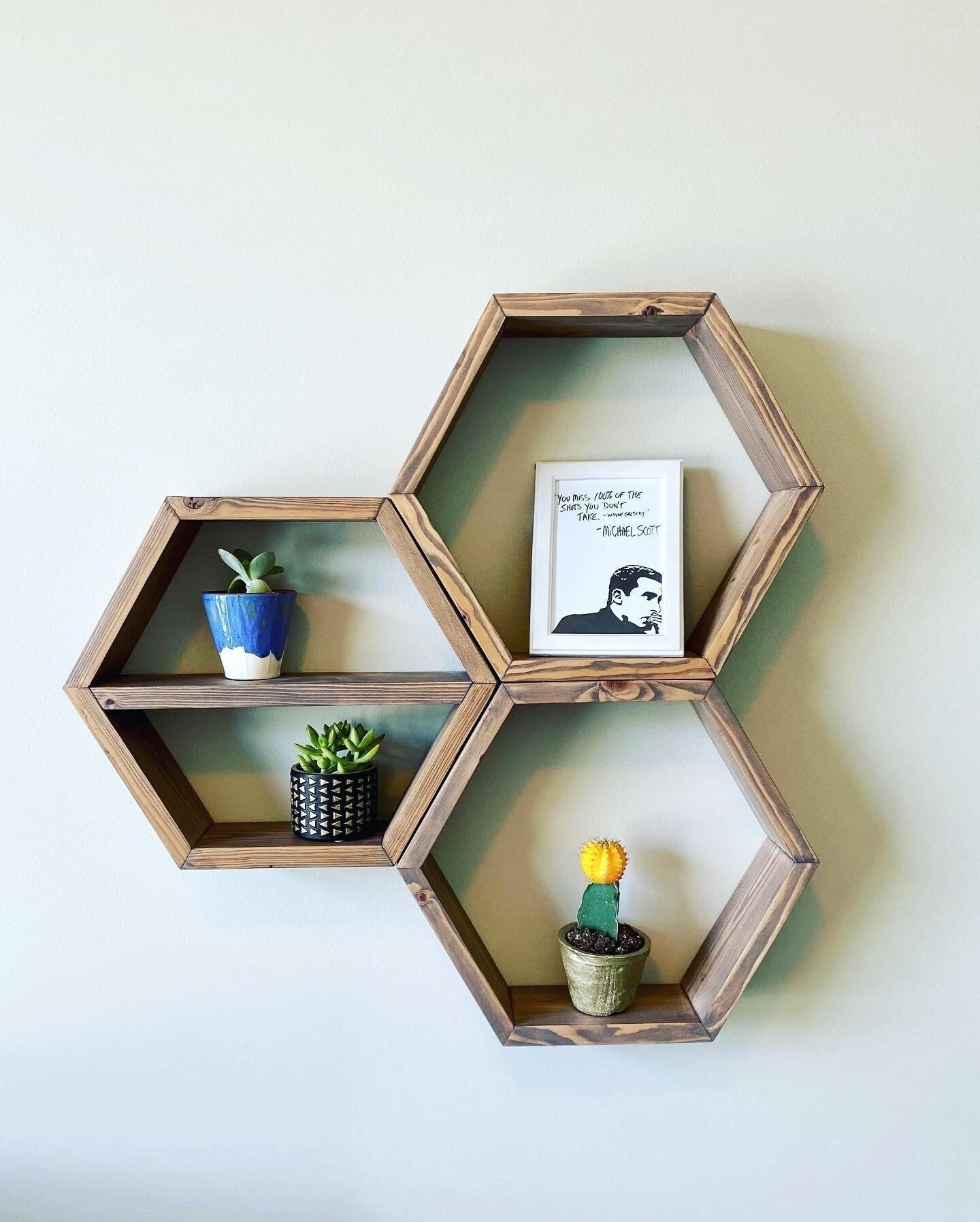 Set of Three Wood Hexagon Shelves 3 Hexagons Etsy