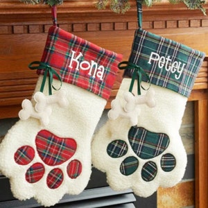 Personalised Dog Paw Christmas Stockings, Embroidered Name Christmas Stockings, Custom Name Stockings,Pet Stockings, Christmas Decor